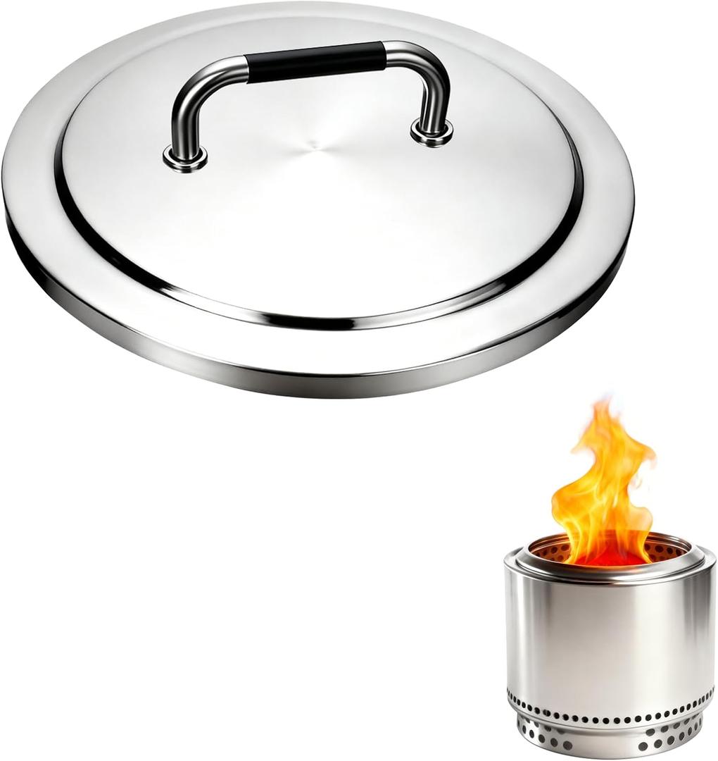 Fire Pit Lid for Solo Stove Bonfire & Bonfire 2.0, 19.5 Inch 304 Stainless Steel Cover with Heat-Resistant Handle, Portable Round Lid for Outdoor Wood Burning Fire Pits, Camping & Backyard Accessories