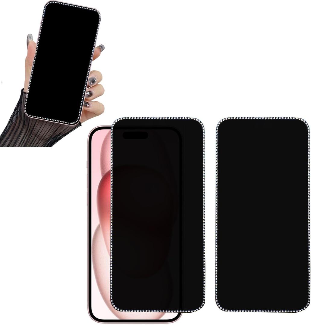 2PCS Glitter Privacy Screen Protector Suit for iPhone 17 Promax/iPhone 16ProMax, Anti-spy Diamond Bling Shiny Sparkling Tempered Glass Suit for iPhone 17 Promax/iPhone 16 ProMax 6.9Inch