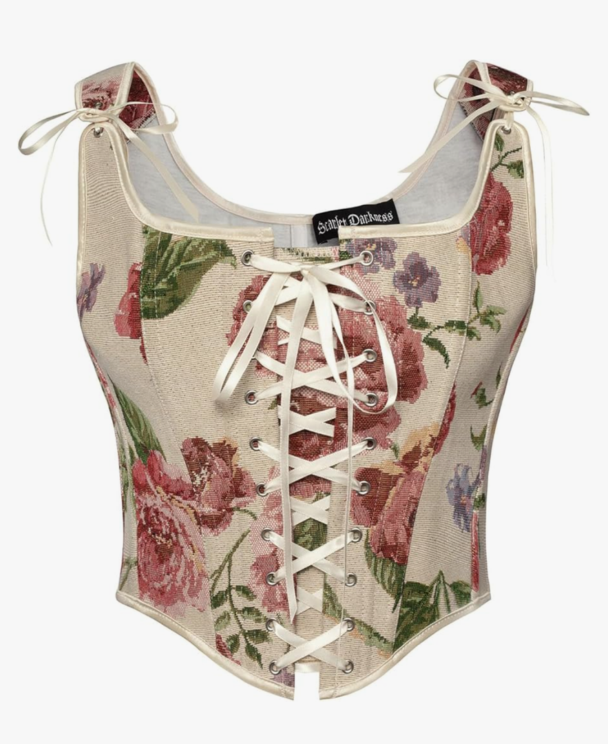 Scarlet Darkness Corset Tops for Women Renaissance Lace Up Floral Overbust Boned Bustier Bodice 6