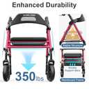 Foldable Rollator Walkers with Seat for Seniors, 8'' Big Wheels, 350 lb. Weight Capacity, Adjustable Handles and Seat Height, Lightweight Rolling Walker, Red
