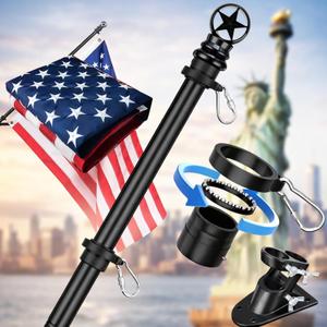 American Flag with Pole for Outside House - 5ft Wall Mount Flag Pole Kit with 3x5 Embroidered US Flag, Stainless Steel Flagpole, Tangle-Free Ball Bearing Rings, Aluminum Holder Bracket, Black