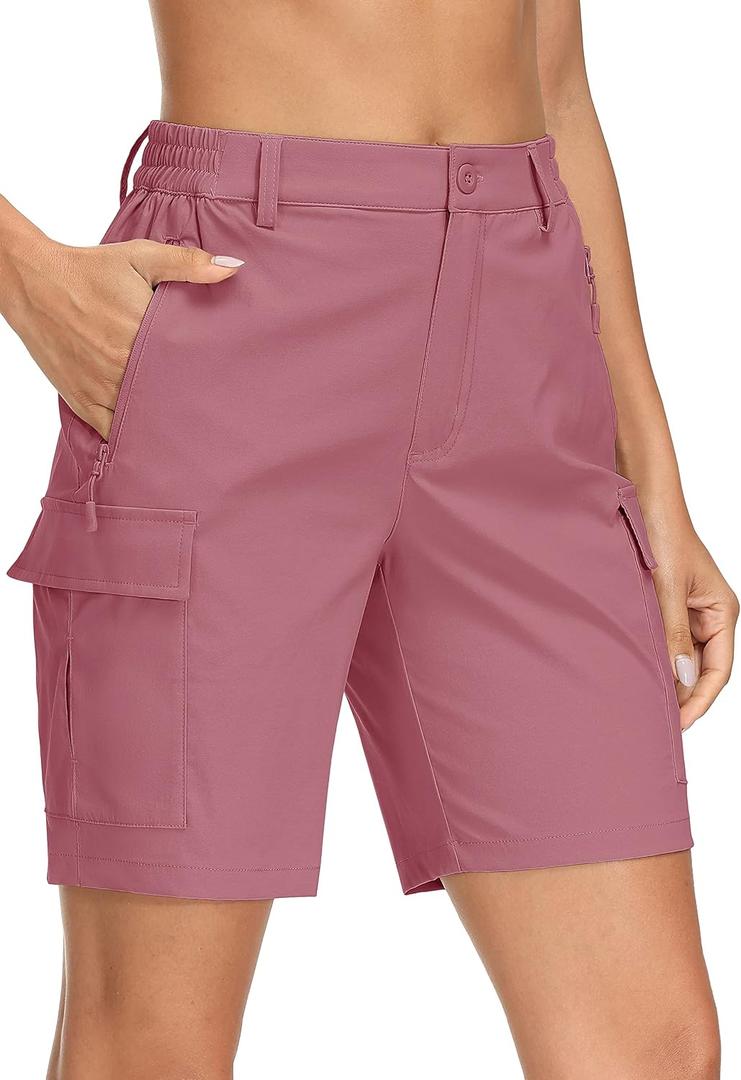 MAGCOMSEN Women's 7" Hiking Cargo Shorts Quick Dry Lightweight Golf Athlectic Casual Trendy Shorts with 5 Pockets (L)