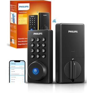 Philips Wi-Fi Door Lock, WiFi Smart Lock Keyless Entry Deadbolt for Front Door, Compatible with Alexa & Google Assistant, Remote Control, Built-in WiFi, APP Fingerprint Passcode Unlock, Auto Locking