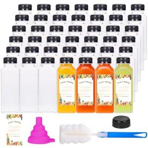 Moretoes 64pcs 12oz Plastic Juice Bottles with Caps, Reusable Juicing Bottles, Clear Drink Containers with Lids for Smoothie, Drinking and Beverages