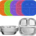 Set of 5 Stainless Steel Snack Containers with Silicone Lids,Stainless Steel Plates- Reusable Meal Prep Lunch Containers Non Toxic & 100% BPA Free5 Color lids-2