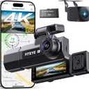 4K Dash Cam Front and Rear, 3 Channel Dash Camera with IMX335 Night Vision, WiFi GPS, Voice Control, 2K+1080P+1080P Dash Camera for Cars (64GB Card Included) Black