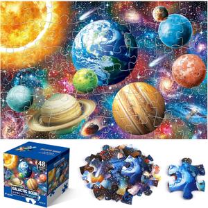 Jumbo Floor Puzzle for Kids,48 Piece Solar System Planet Large Jigsaw Puzzles for Toddler Ages 3-5,Preschool Educational Learning Space Toys,Easter Gift for Boys & Girls Ages 4-8