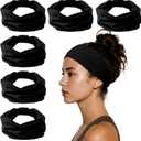 HSEM Headbands for Women, Wide Elastic Head Bands, Non-Slip Thick Hair Bands, Sports Stretchy Sweat Bands, Large Knotted Soft Headband for Washing Face, Makeup, Workout, Spa, Fashion, 6-Pack Black