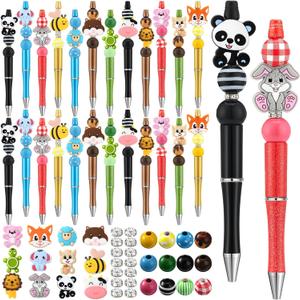 Ctosree 36 Sets Beadable Pens DIY Cute Animal Silicone Beads Beadable Pen Bead Ballpoint Pen Black Ink Bulk School Gift Pen for Office School Kid Students Halloween Thanksgiving Gift