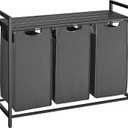 VASAGLE Laundry Hamper, Laundry Basket, Laundry Sorter with 3 Pull-Out and Removable Bags, Shelf, Metal Frame, 3 x 10.6 Gallons (40 L), 36.4 x 13 x 28.4 Inches, Slate Gray and Charcoal Gray UBLH301G01