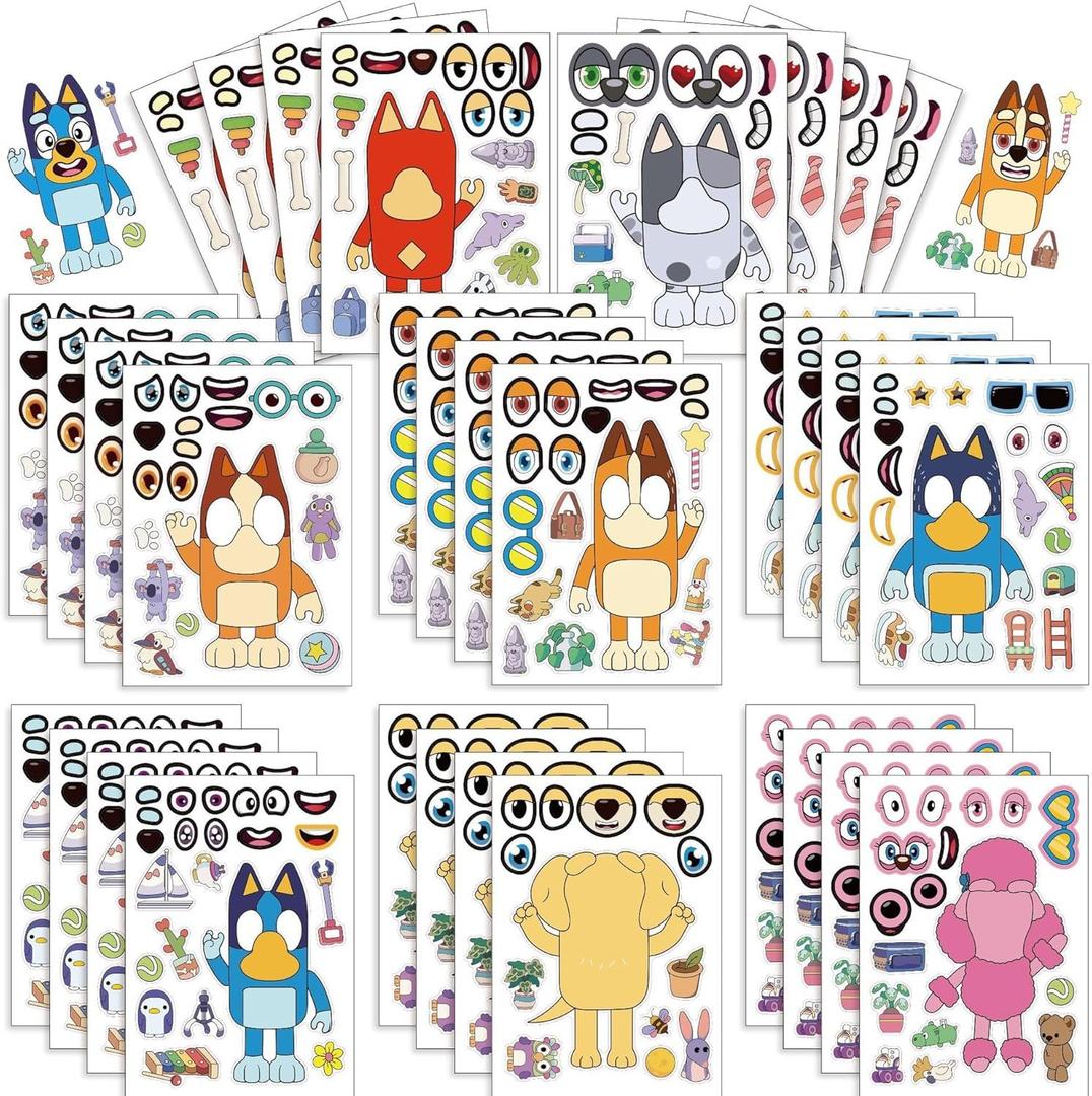 SAI 16 Sheets Make a Face Stickers for Kids, Cartoon Stickers, DIY Puzzle Stickers Cute Anime Stickers, Gift of Birthday, Party Favor, Rewards, Art Craft, School.