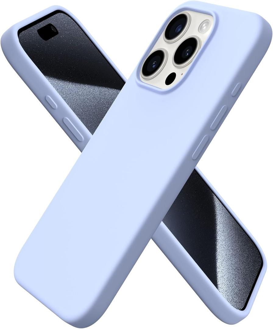 ORNARTO Compatible with iPhone 15 Pro Case 6.1", Liquid Silicone 3 Layers Full Covered Soft Gel Rubber Cover, Shockproof Protective Slim Phone Case with Anti-Scratch Microfiber Lining-Baby Blue