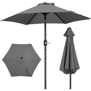 Yaheetech Patio Umbrella, 7.5FT Outdoor Table Market Umbrella with Push Button Tilt and Crank & Sturdy Ribs UV Protection for Garden, Deck, Backyard, Pool, Gray