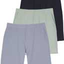 Real Essentials 3 Pack: Mens 9" Stretch Golf Shorts with Pockets - Flat Front Casual Work Dress Short for Men (X-Large, Set 7)
