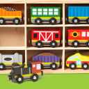 Wooden Train Set 9 PCS - Train Toys with Storage Box, Magnetic Toy Trains Compatible with All Major Brands, Gift for Toddlers, Boys and Girls Aged 3+