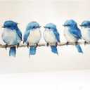 Birds Canvas Wall Art Flock of Blue Birds Stood on Branch Pictures Wild Animal Painting Vintage Prints Minimalism Artwork for Living Room Home Decor Framed(Birds-12,16.00x24.00 inch)