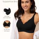 Wireless Bra Women Seamless Push Up Support Comfort V Neck Full Coverage Sleep T-Shirt Everyday Bras (Black, S)