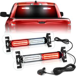 HLauto 1002L Emergency Strobe Traffic Advisor Light Bar: 40LED Dash Safety Warning Flashing Front/Rear Windshield Visor Light for Construction Vehicle, Trucks (2x10.7inch, Red White)