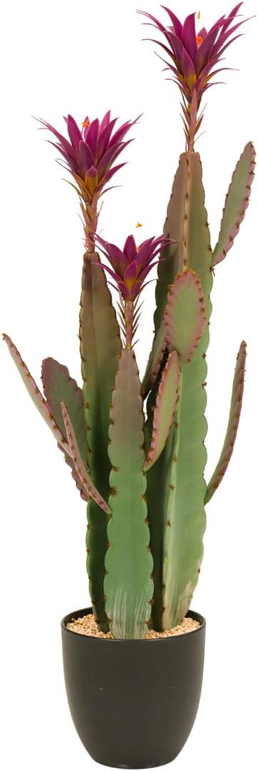 3ft Tall Artificial Cactus with Magenta Flower in Pot, Fake Cacti Plant of Satin Finish Leaves with Real Look, Outdoor & Indoor Faux Plants for Home Office Hotel Patio Balcony or Garden Decor (36'')