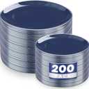 KIRE 200PCS Blue Plastic Plates with Silver Rim - Navy Blue Plastic Plates Include 100 Dinner & Dessert Plate - Heavy Duty Dark Blue Disposable Plate for Graduation/Parties/Wedding