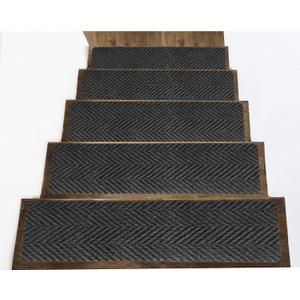 Indoor and Outdoor Carpet Stair Treads - 32" x 8" Non-Slip Stair Treads Carpet for Wooden Steps - Rubber Stair Tread Mats - Stair Rugs Anti Slip for Kids Elders and Dogs  Black Set of 14