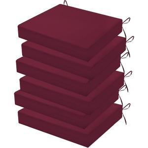Outdoor Chair Cushions Set of 6, 18.5 x 16 Inch Patio Chair Cushions for Outdoor Furniture, Water Resistant Cushions with Non-Slip Ties(Dark Red), 18.5x16x3|6 Pack