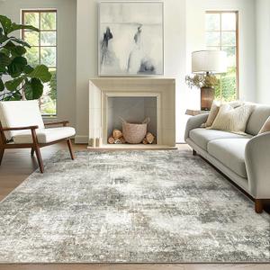 GENIMO Washable Area Rugs for Living Room Bedroom, 8x10 Modern Abstract Non Slip Rug, Low Pile Soft Contemporary Indoor Floor Carpet Cover for Dining Room Kitchen, Slate (8X10, Ambient Slate)