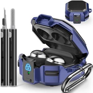 with Lock Carbon Fiber Case for Samsung Galaxy Buds Pro 2 Case/Galaxy Buds 2 /Galaxy Buds Live/Galaxy Buds Pro/Galaxy Buds FE Case Cover 2023 with Keychain/Cleaner Kit - Blue