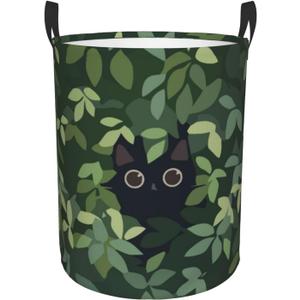 Cat In The Meadow Large Laundry Basket,Collapsible Laundry Hamper With Handle Cat Room Decor,Round Waterproof Dirty Clothes Hamper Toy Organizer Storage Basket Gift for Home Bedroom Bathroom Decor, Medium