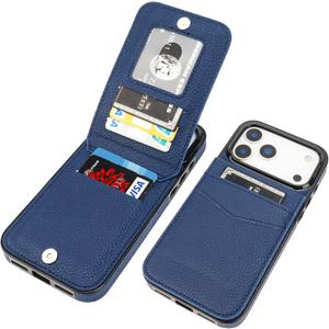 KIHUWEY Compatible with iPhone 17 Pro Max Case Wallet with Credit Card Holder, Flip Premium Leather Magnetic Clasp Kickstand Heavy Duty Protective Cover for iPhone 17 Pro Max 6.9 Inch (Lichee Blue)