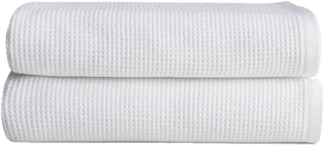 Cozy Earth Waffle Bath Towels - 60% Cotton 40% Viscose from Bamboo Bath Towels 30 x 58 Inches - Soft & Absorbent Terry, Reversible Mini Textured Waffle & Weave Pattern - 2 Pack (White)