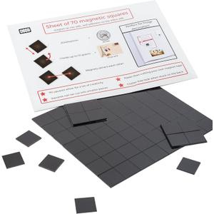 Magnefic Magnetic Squares, 1 Tape Sheet of 70 Magnetic Squares (Each 20x20x2mm), Magnet on one Side, Self Adhesive on The Other Side. Perfect for Fridge Organisation, Art Project, Vision Board
