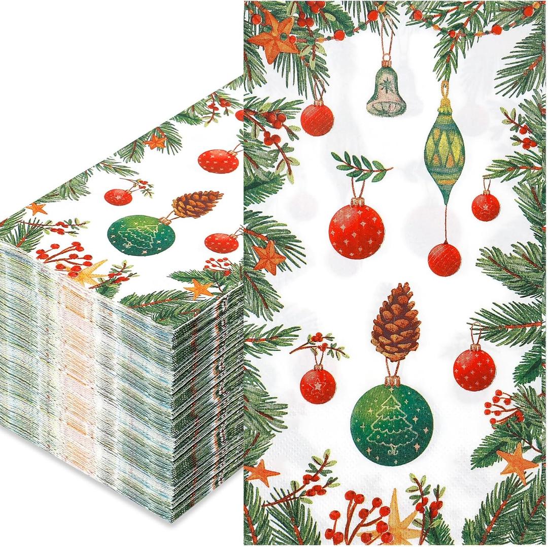 100Pcs Christmas Napkins, Christmas Paper Napkins Disposable Xmas Guest Paper Napkins for Decoupage Bathroom Table Lunch Dinner Home Kitchen Party Decorations