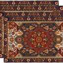 Persian Carpet Design Placemats Set of 4 Tribal Texture Linen Washable Placemat Boho Persian Rust Carpet Kitchen Dining Heat-Resistant Place Mats Desktop Decor Table Mats 12x18 Inch (Black)