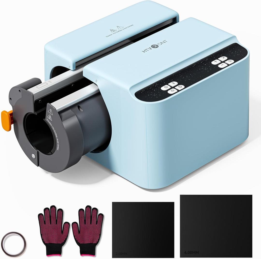 HTVRONT Auto Tumbler Heat Press - A200 Tumbler Heat Press Machine, Adjustable Pressure & Switchable Heat Plate Attachment, 4 Memory Modes for 15 OZ, 16 OZ, 20 OZ, 30 OZ Tumblers & Glasses, Blue