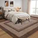 RUGSREAL 8x10 Area Rug Washable Large Living Room Rug Non Slip Farmhouse Rustic Floor Carpet Boho Accent Bedroom Rug Modern Geometric Throw Floor Cover Bohemian Border Carpet, Brown