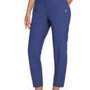 baleaf Womens Travel Pants Lightweight Stretch with Zipper Pockets Petite Ankle Dressy Golf Work Business Casual Navy Blue L