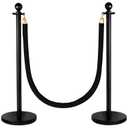 2 Pack Stanchions Post with Velvet Rope, Heavy Duty Metal Posts with Weighted Base, Crowd Control Barriers & Poles for Red Carpet, Movie Theater, Event, Party Supplies(Black)