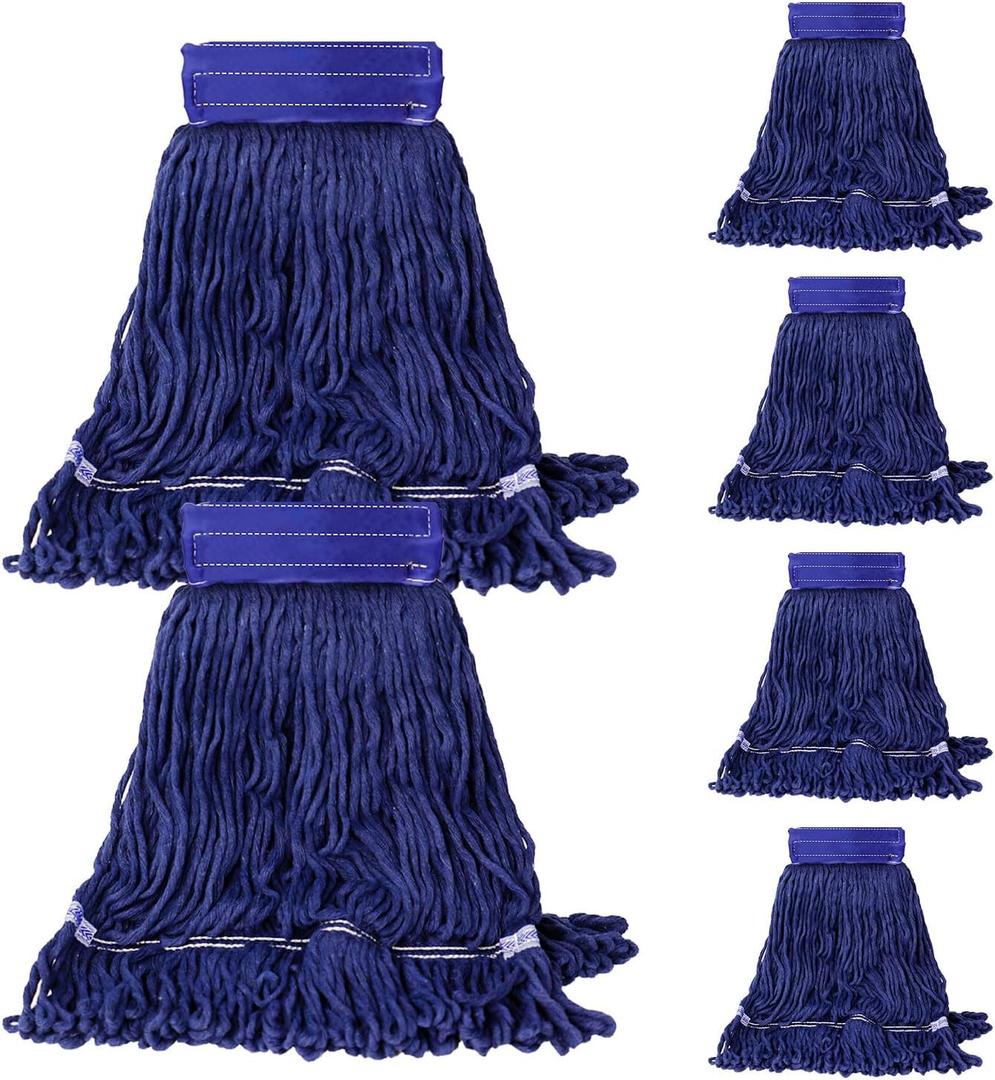 6 Pack Mop Head Replacement Heavy Duty Mop for Floor Cleaning, Wet Industrial Cotton Looped End String Cleaning Mop Head Refill for Home/Industrial/Commercial Cleaning (Blue) (15 W Mop Head - 6 Pack)