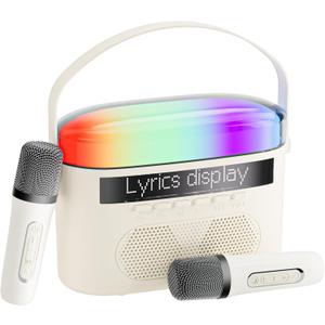 Karaoke Machine,Karaoke Machine with Lyrics Display,Portable Bluetooth 5.3 Karaoke Speaker with Upgraded Dual Speakers for Kids and Adults,with White Noise and Night Light Function (Beige)