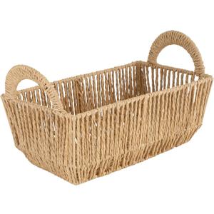 Simplify Small Shelf Storage Basket | Dimensions: 11.4"x 6.5"x4.5" | 2 Carry Handles | Vertical Weave Design | Paper Rope Material | Great for Living Spaces | Great For Storage and Display