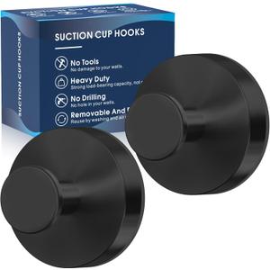 Suction Cup Hooks for Shower,Removable Shower Towel Suction Hooks for Bathroom Wall,Kitchen,Glass,Mirror,Tile to Hang Robes,Loofah-Black(2-Pack)