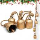 Harmony Country Style Shabby Chic Vintage Christmas Decor Mantle Wreath Lucky Charm Rustic Decorative Bell 4 Hanging Bells, Brass Gold Cowbells with Jute Rope