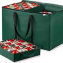 ZOBER Christmas Ornament Storage Box - Stores 200 3" Ornaments with Individual Trays - Tear Proof 600D Oxford Fabric - ornament organizer storage box, Durable Christmas Containers Holder - Green