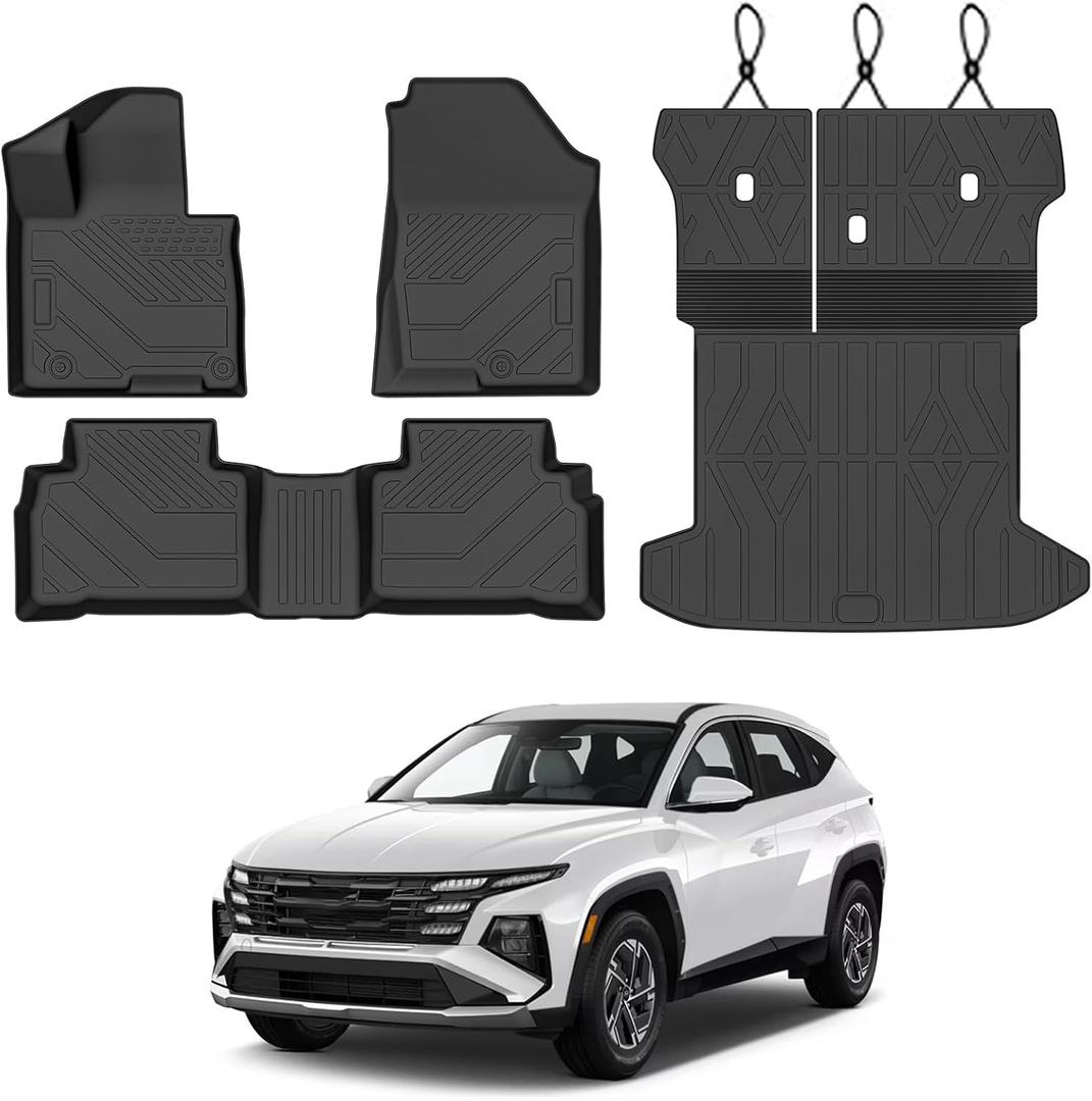Full Set Floor Mats for 2022-2026 Hyundai Tucson Gas(Not Fit Hybrid & PHEV) | All Weather TPE Floor Liners Cargo Mats & Backrest Protectors, Full Coverage Tucson Accessories