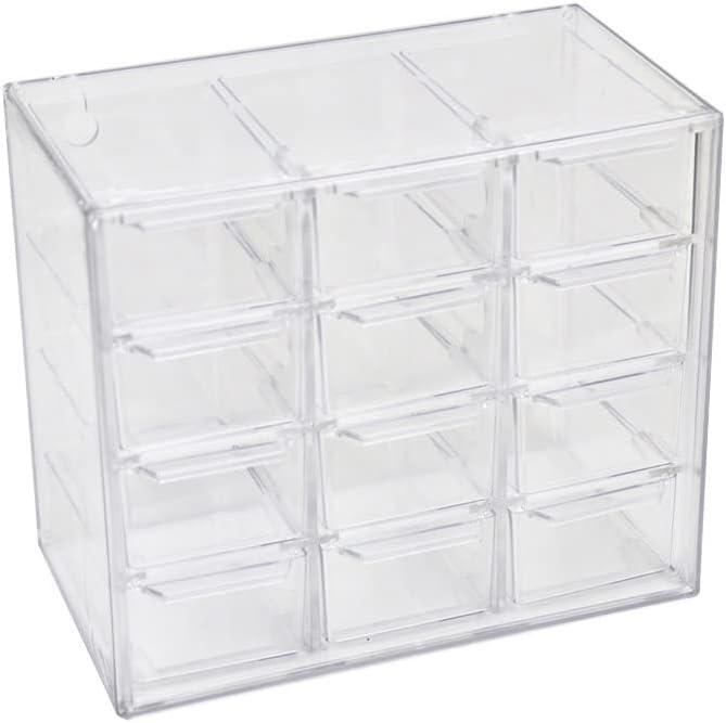 Mini Desktop Drawer Box 16 Compartments Plastic Desk Organizer Office Supplies and Jewelry Storage Box for Office, School, Cosmetic, Jewelry, Hair Clips, Small Parts, etc (12 Compartments)