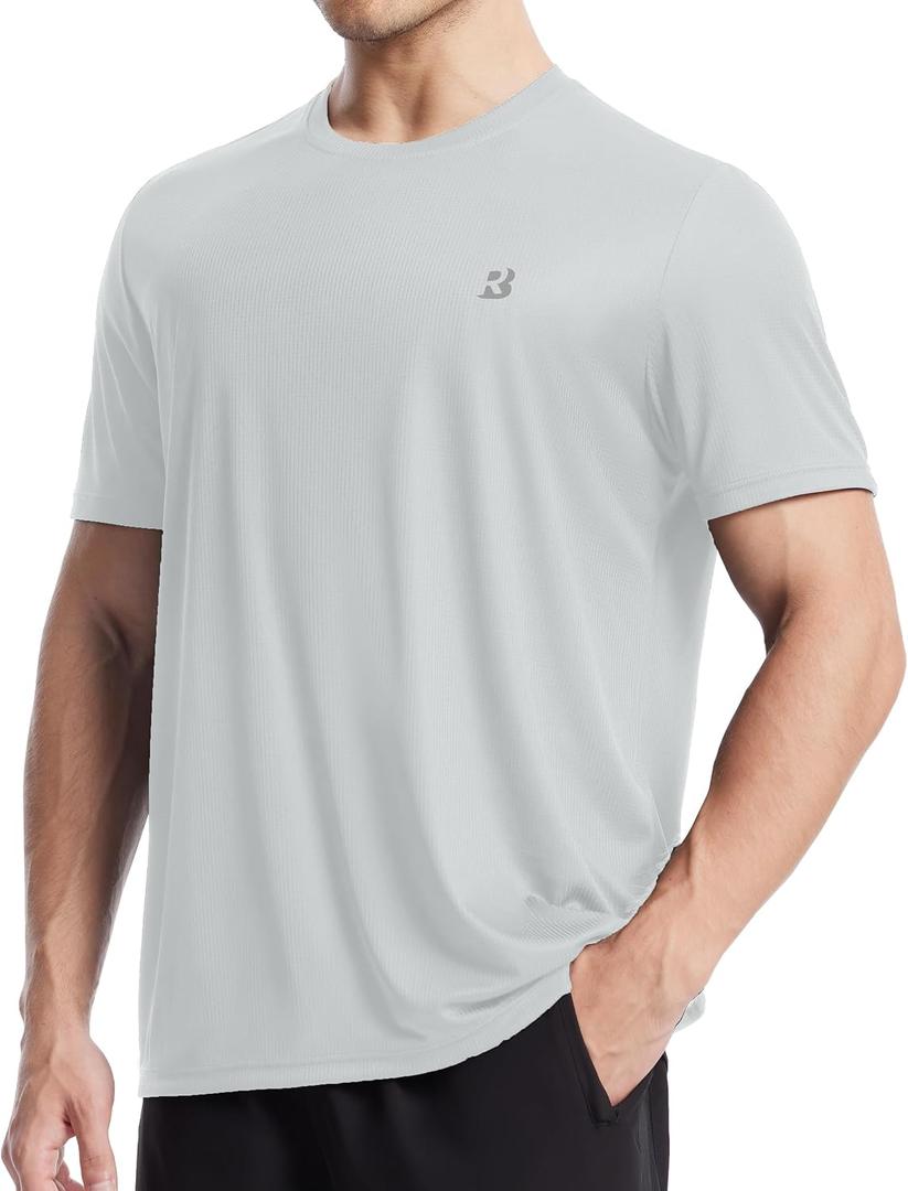 Roadbox Men's UPF 50+ Swim Shirts, UV Sun Protection Rash Guard Short Sleeve, Surfing Hiking Fishing Beach Quick Dry T-Shirts (Gray, XXL)