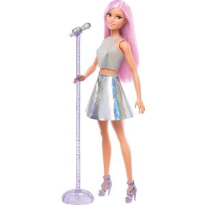 Barbie Careers Fashion Doll & Accessory, Pop Star with Pink Hair & Brown Eyes Wearing Iridescent Skirt with Microphone (Pe  Moyen)