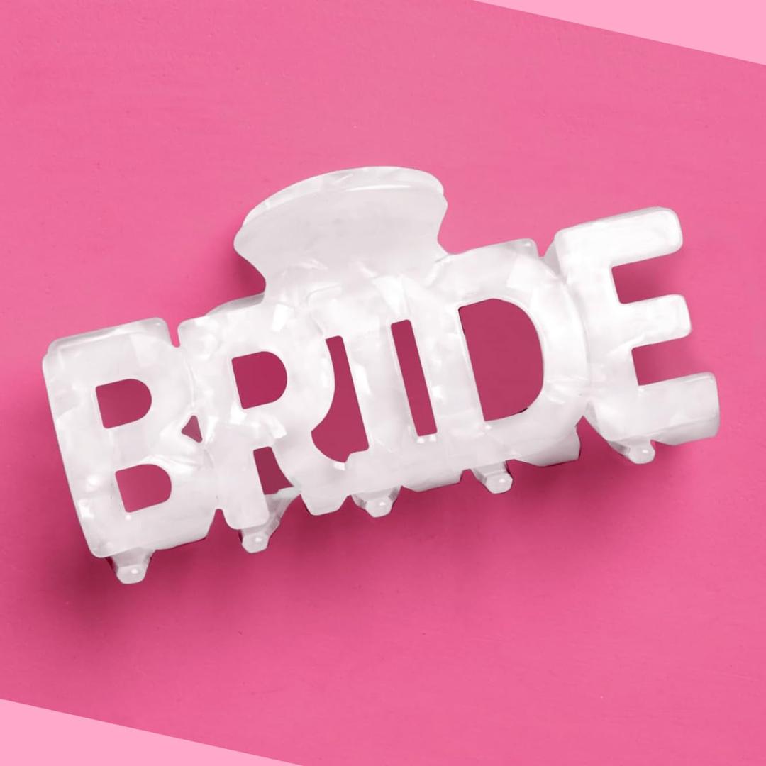 xo, Fetti Bride Claw Clip - White Marble Acrylic | Bridal Hair Accessory, Bachelorette Decorations, Bride To Be Wearable Gift, Bach Party Favor