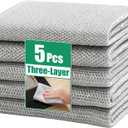 JOYMOOP Multipurpose Non-Scratch Silver Fiber Dishwashing Cloths, Reusable Cleaning Rags, Scrubbing Pads for Dishes, Glass, Stainless Steel - 5 Pack (11.8"  11.8" - 5pcs)